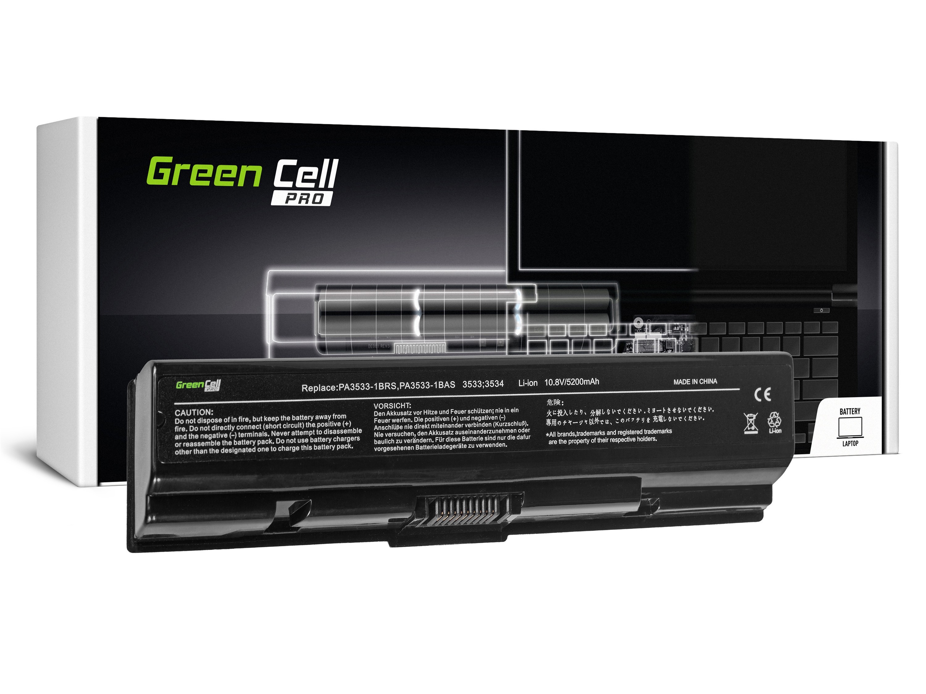 Green Cell PRO-batteri för Toshiba Satellite A200 A300 A500 L200 L300 L500 / 11,1V 5200mAh