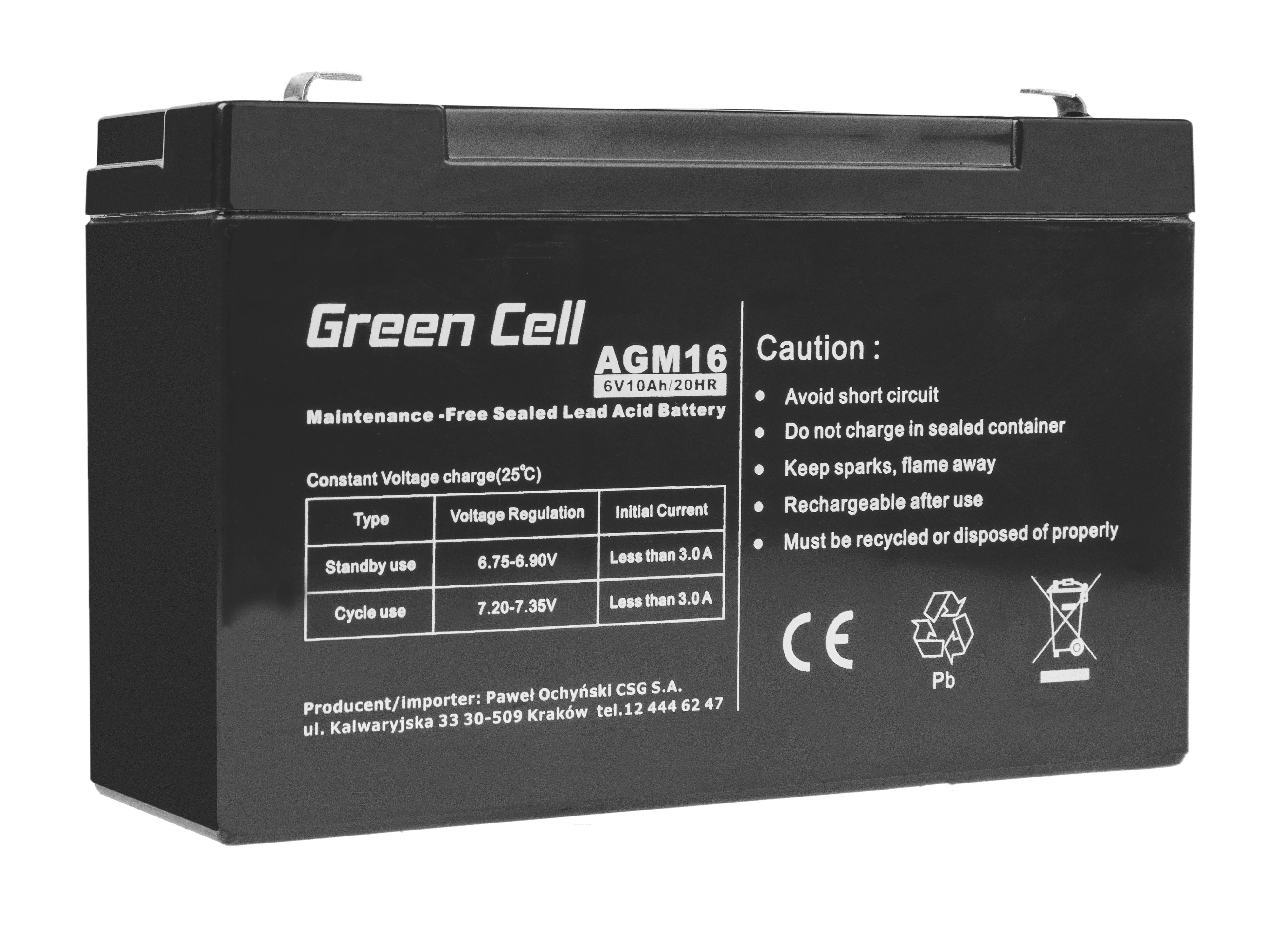 Green Cell AGM Batteri 6V 10Ah