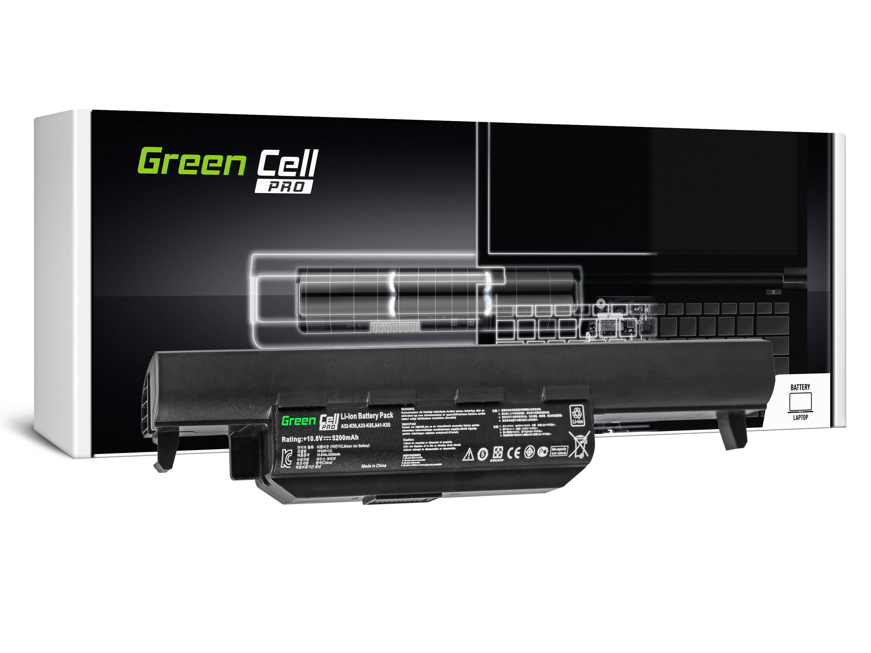 Green Cell PRO Batteri för Asus A32-K55 A45 A55 K45 K55 K75 / 11,1V 5200mAh