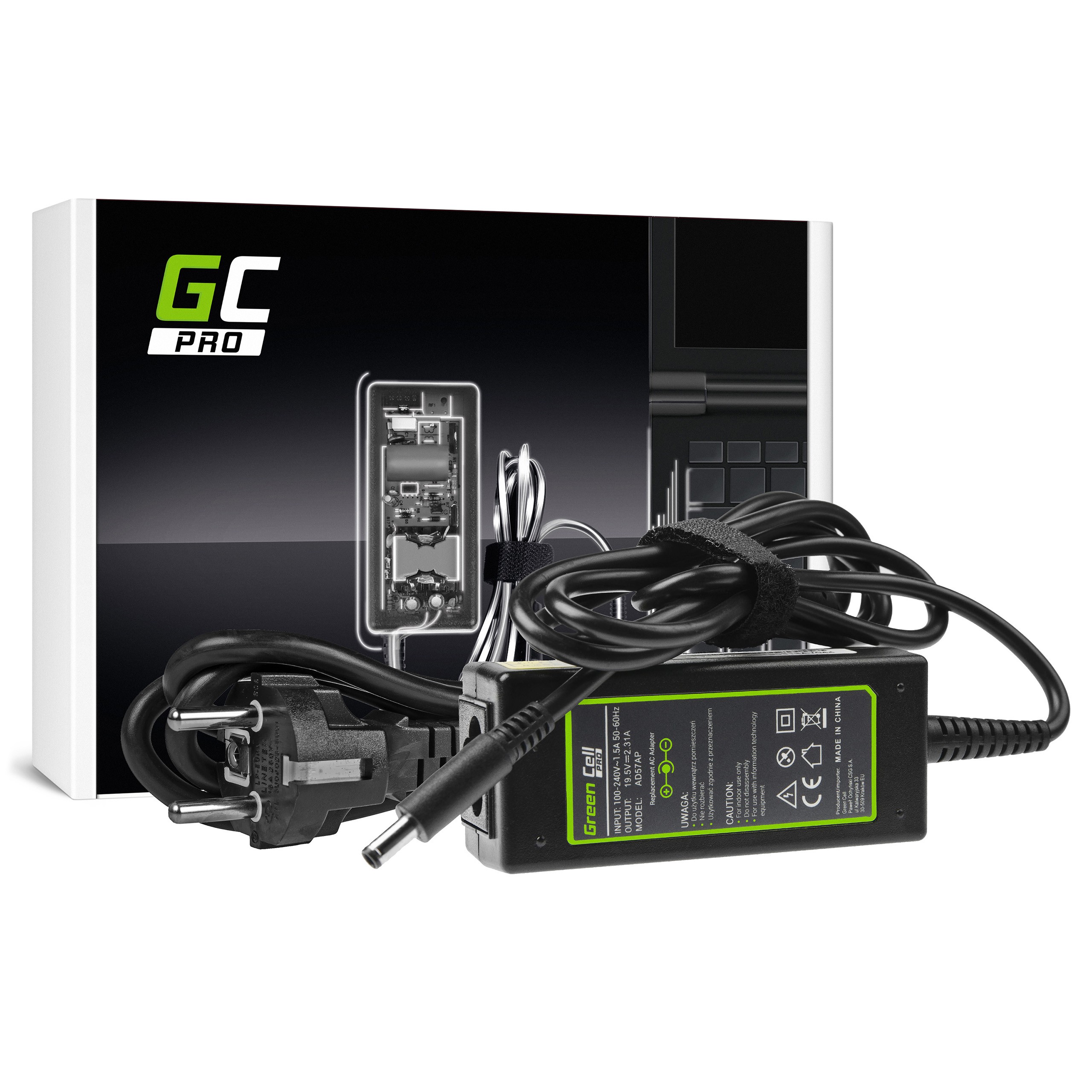 Nätadapter Green Cell PRO 19.5V 2.31A 45W för Dell XPS 13 9343 9350 9360 Inspiron 15 3552 3567 5368 5551 5567