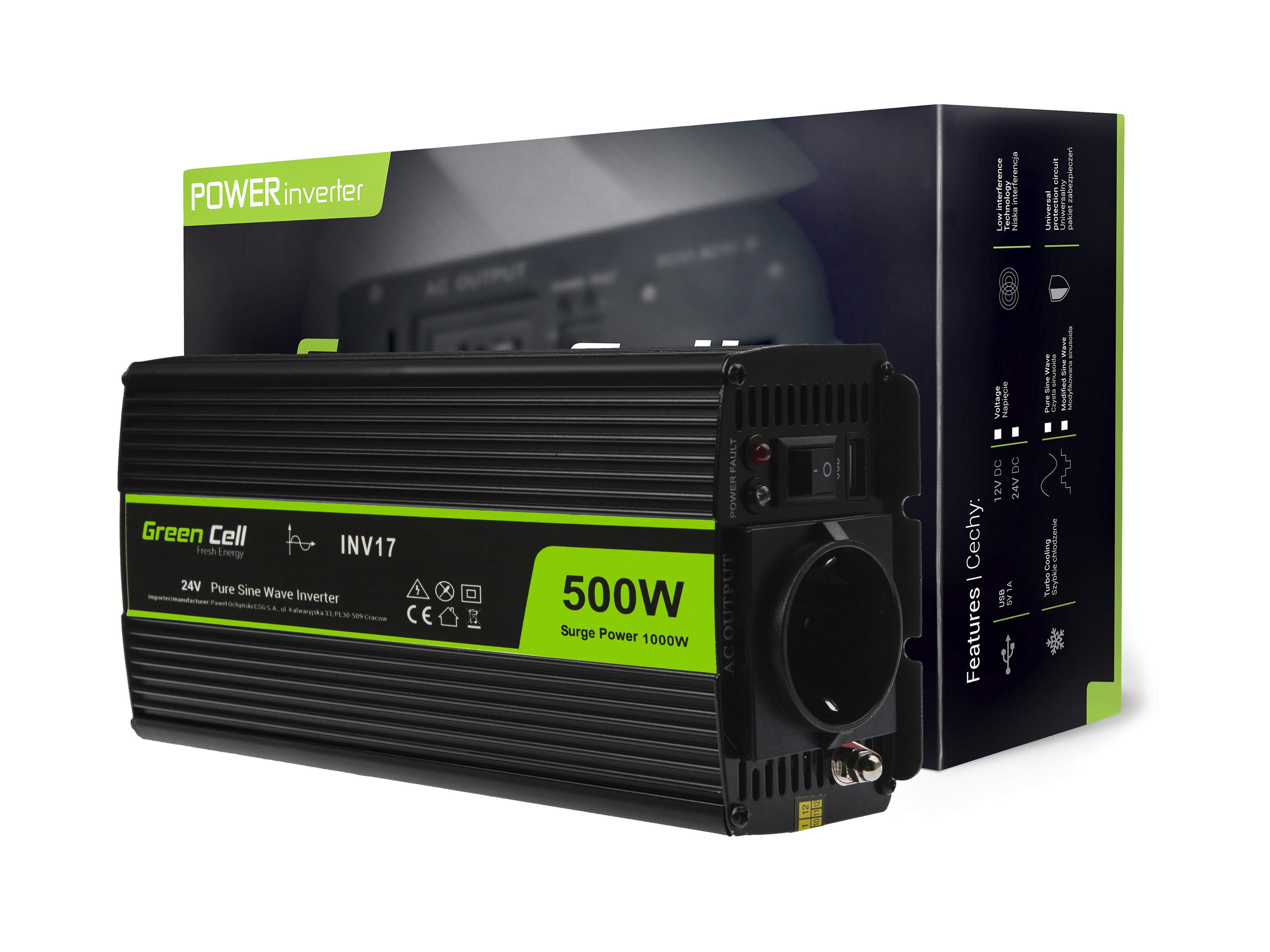 Green Cell Inverter 24V till 230V 500W/1000W