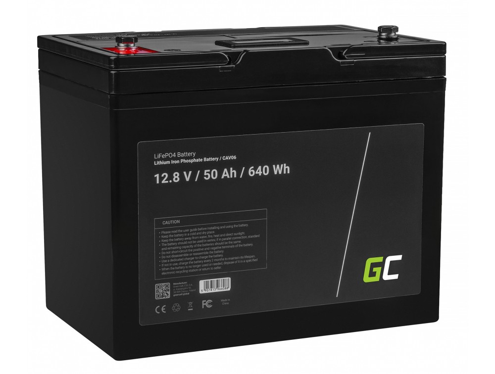 LiFePO4 batteri 50Ah 12.8V 640Wh litium järn fosfat batteri solcellssystem camping lastbil