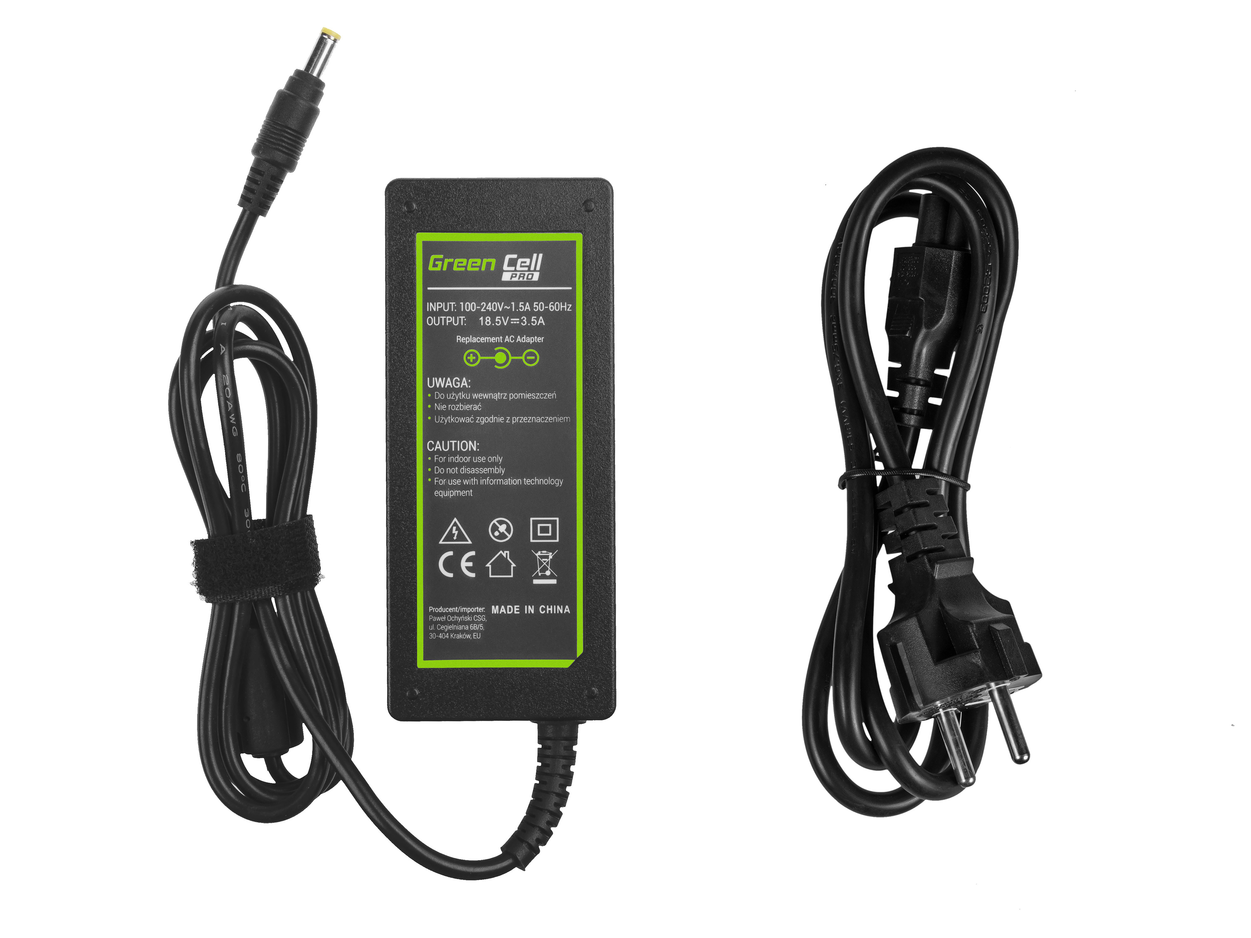 Green Cell laddare nätadapter för HP 65W / 18.5V 3.5A / 4.8mm-1.7mm
