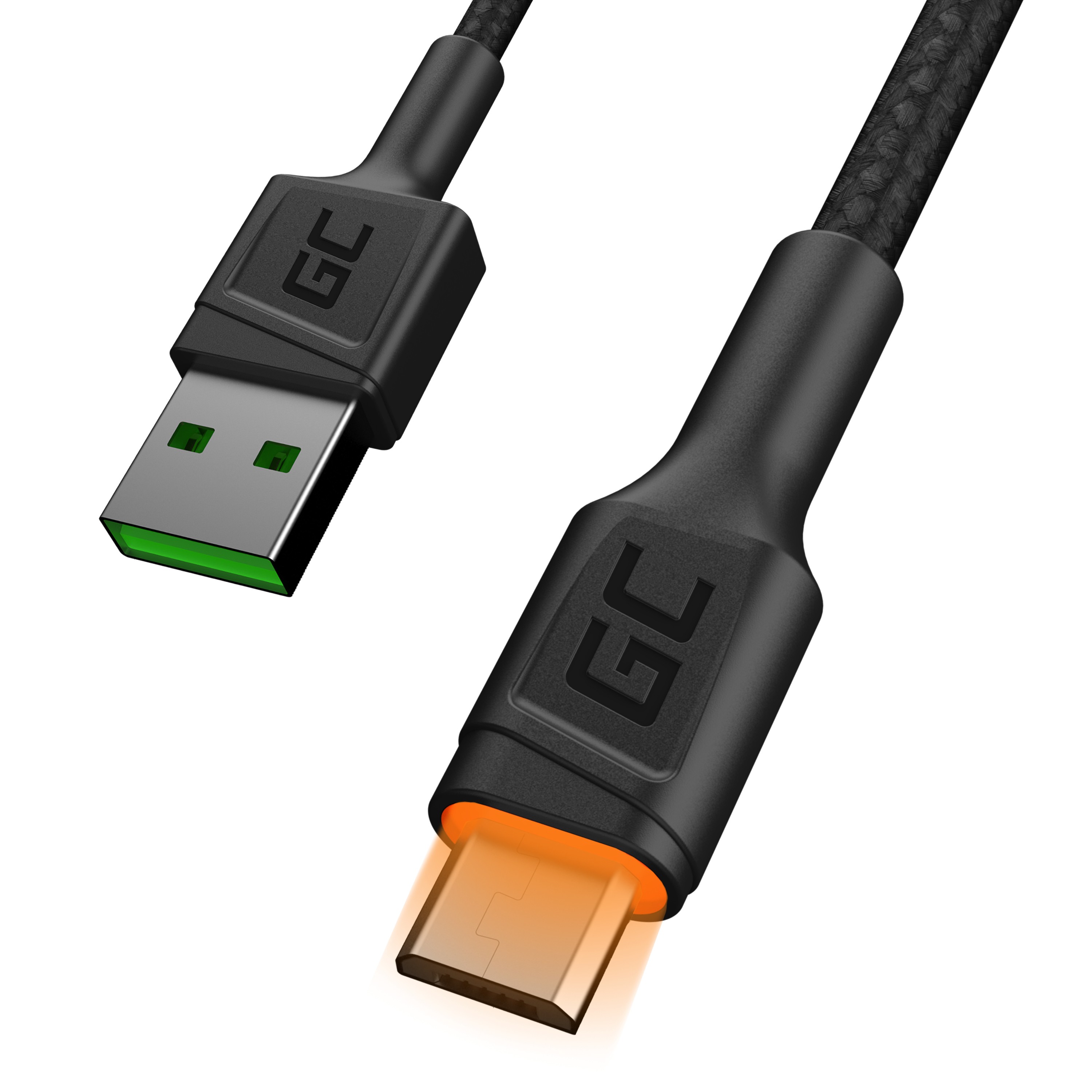 Kabel Przewód GC Ray USB - Micro USB 200cm z pomarańczowym podświetleniem LED, szybkie ładowanie Ultra Charge, QC 3.0
