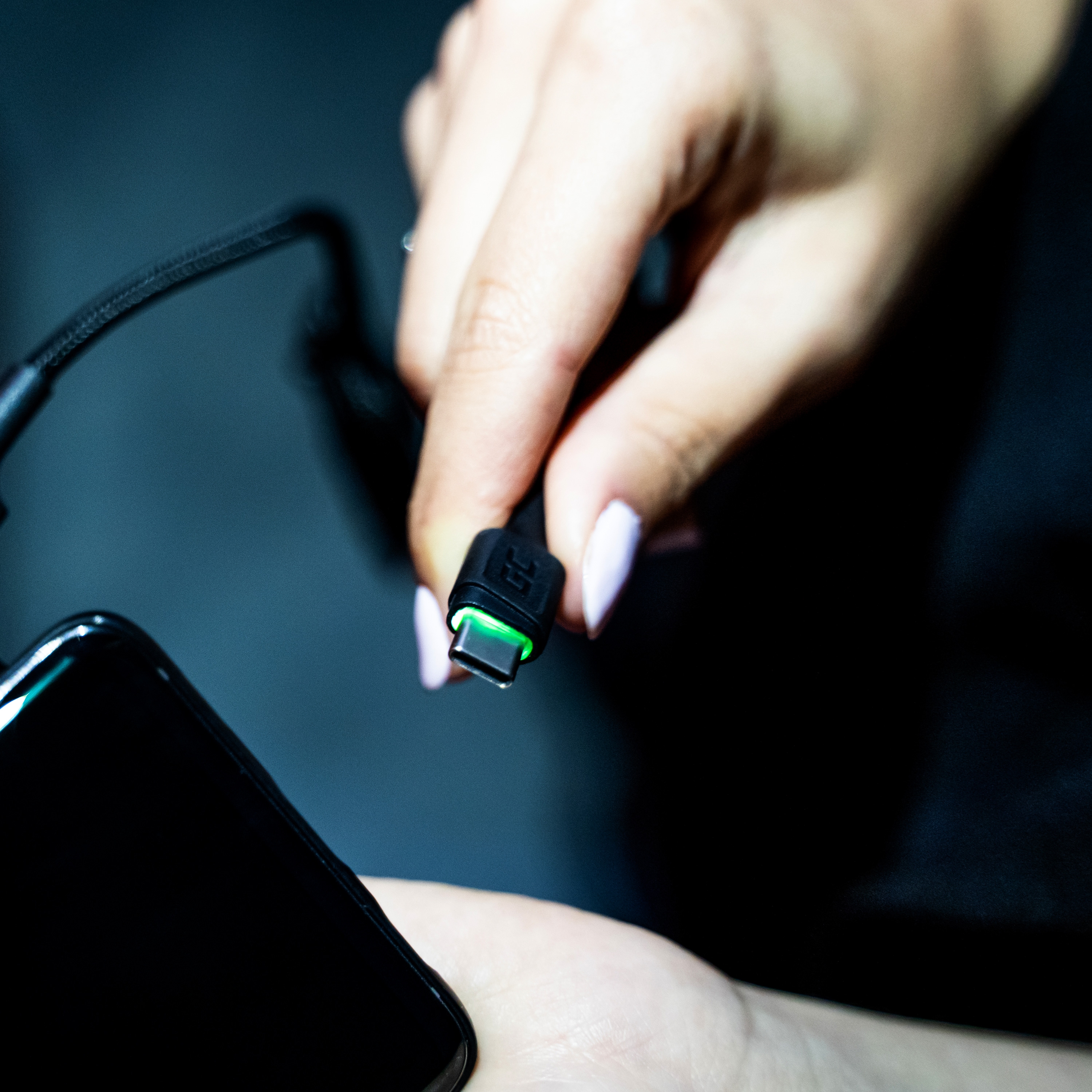 Ställ 3x GC Ray USB-C 200cm Kabel med grön LED-bakgrundsbelysning, snabb laddning Ultra Charge, QC 3.0