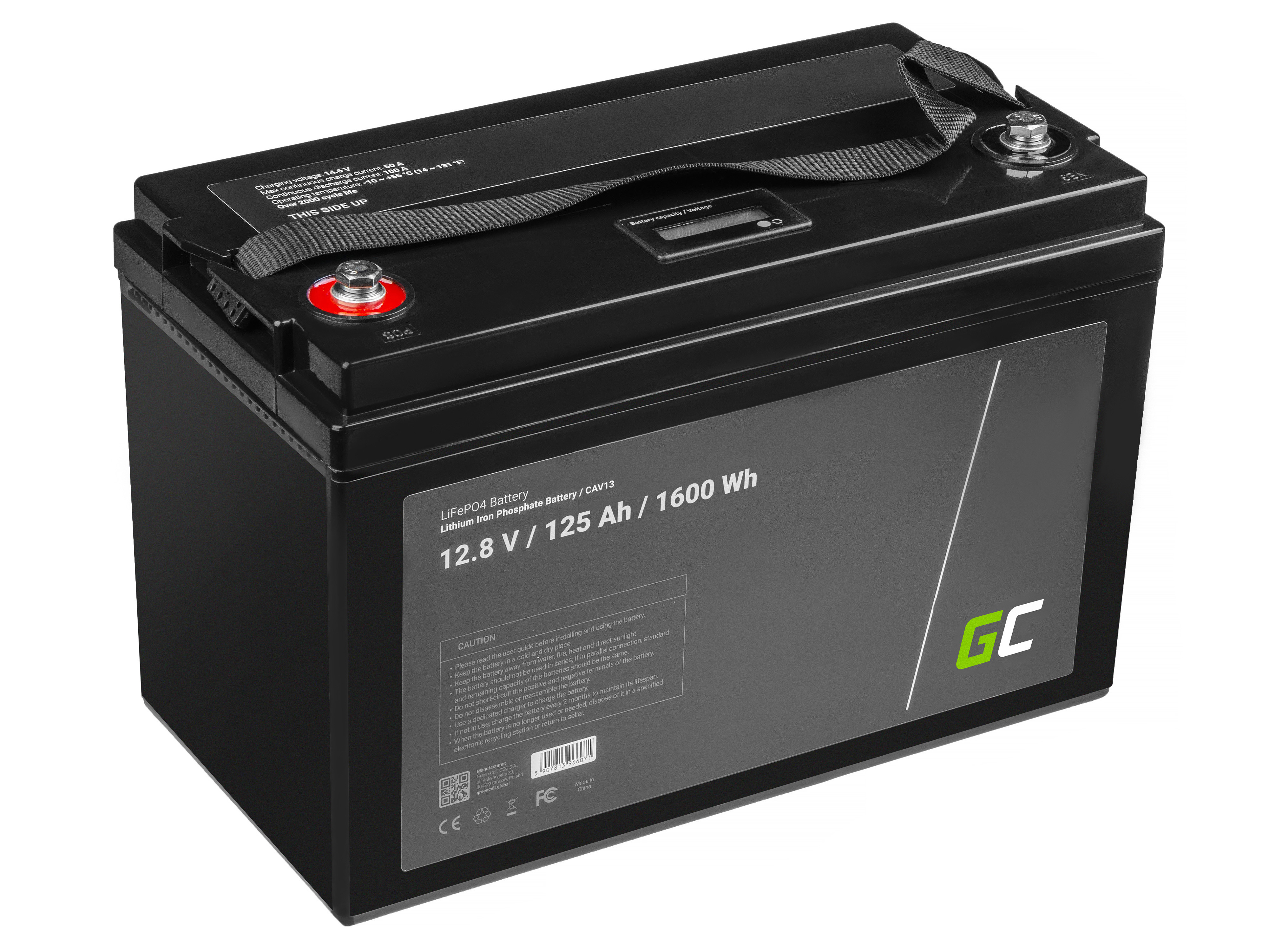 Batteri Litium-järn-fosfat LiFePO4 12V 12,8V 125Ah för solcellssystem, husbilar och båtar
