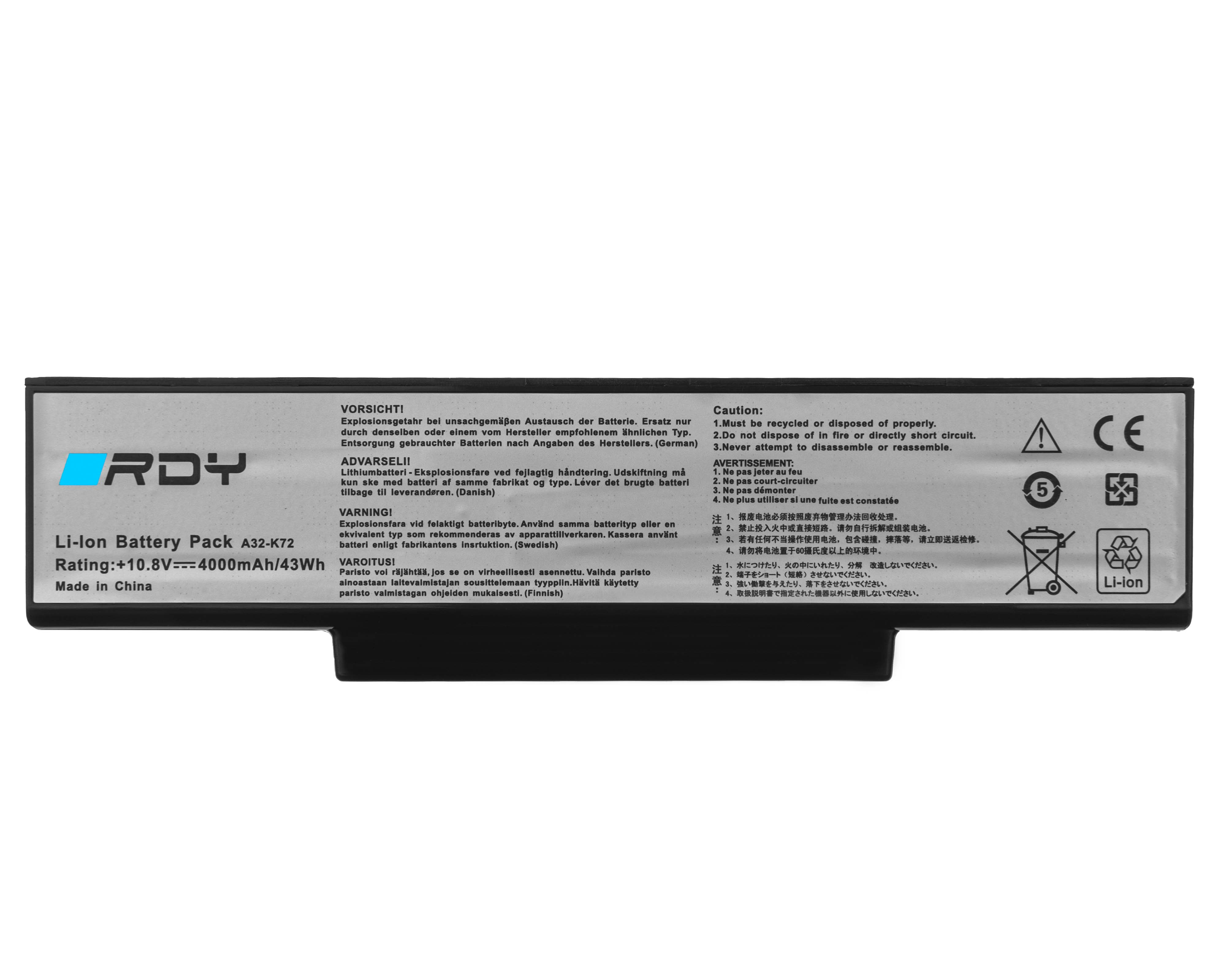Battery RDY A32-K72 to Asus N71 K72 K72J K72F K73S K73SV N71 N71J